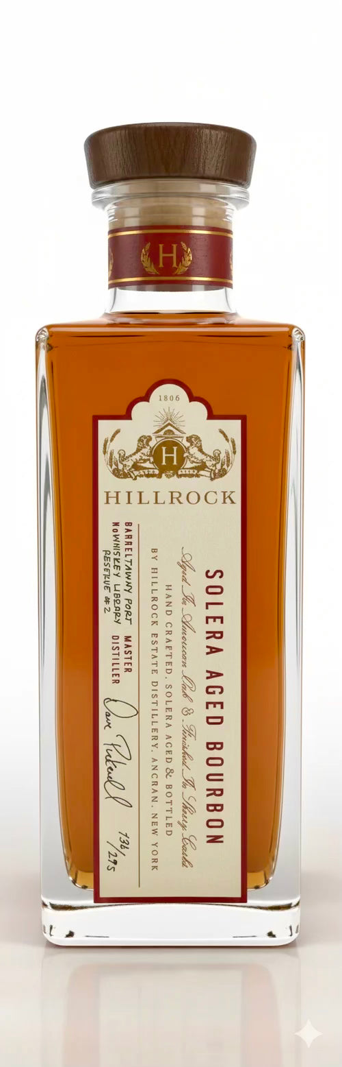 Hillrock Solera Aged Triple Cask Bourbon Oloroso Sherry and Tawny Port Finish Cask Strength 115.9 Proof Whiskey Library Barrel Pick 750ml